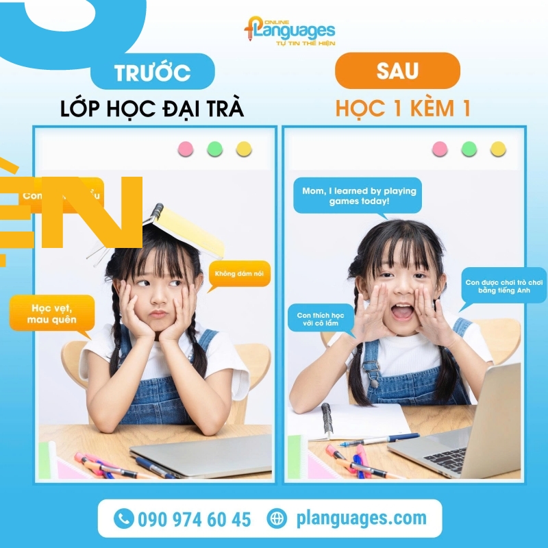 hoc tieng anh  dai tra vs 1 1 online  ?? su khac biet dang gia cho con
